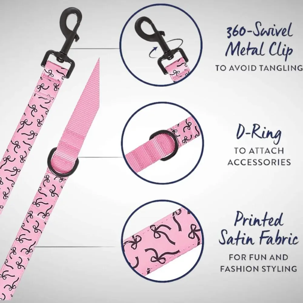 Top Paw Pink Bow Graphic Satin Nylon‎ Dog Leash 4 FT D-Ring Handle